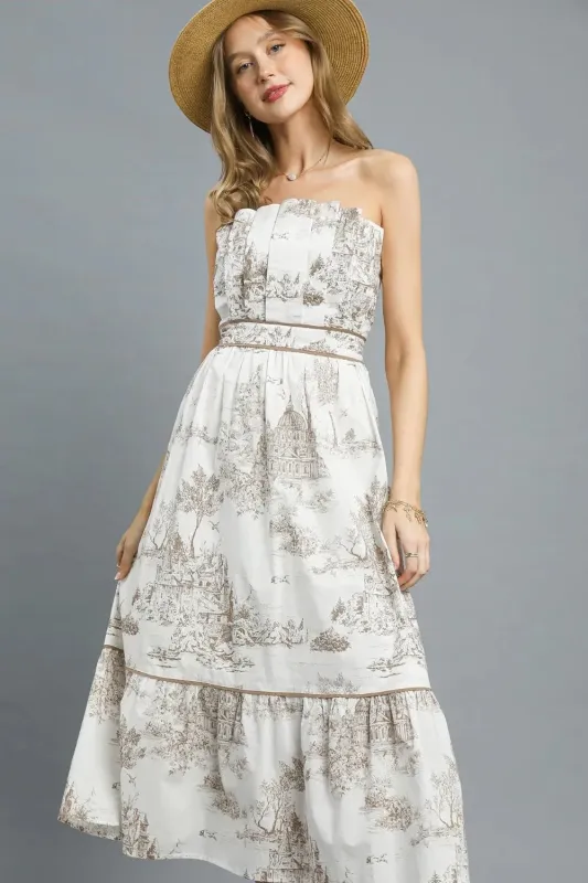 Umgee Printed Tiered Tube Midi Dress sold by Charming Charlie