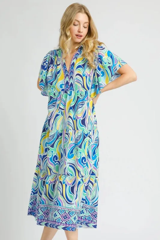Umgee Printed Short Sleeve Tiered Midi Dress sold by Charming Charlie
