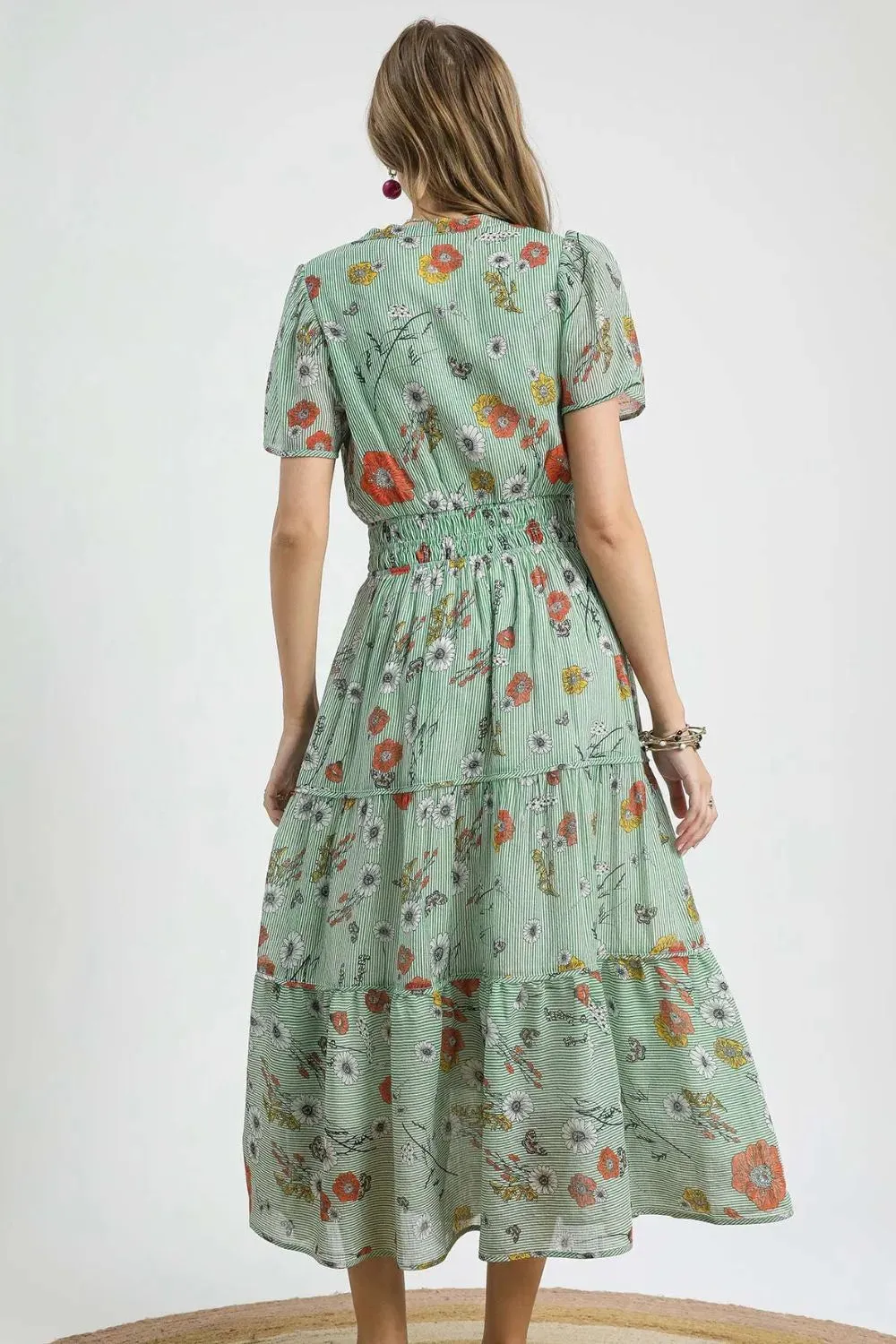 Umgee Smocked Waist Floral Short Sleeve Midi Dress sold by Charming Charlie product image thumbnail 4