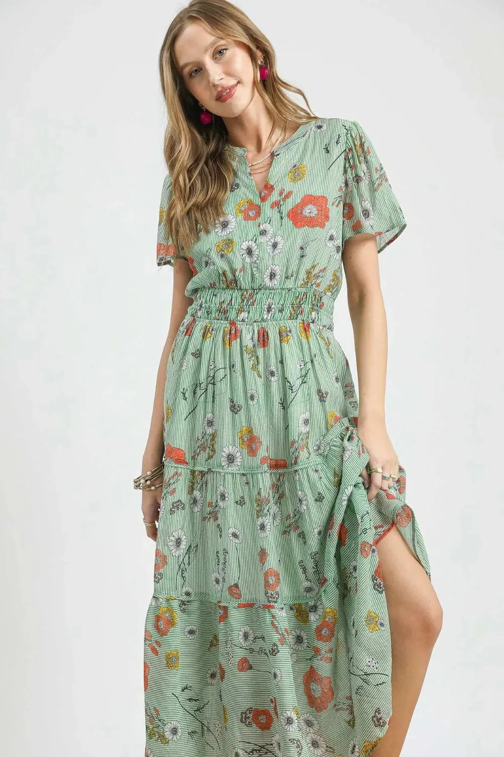 Umgee Smocked Waist Floral Short Sleeve Midi Dress sold by Charming Charlie product image thumbnail 2