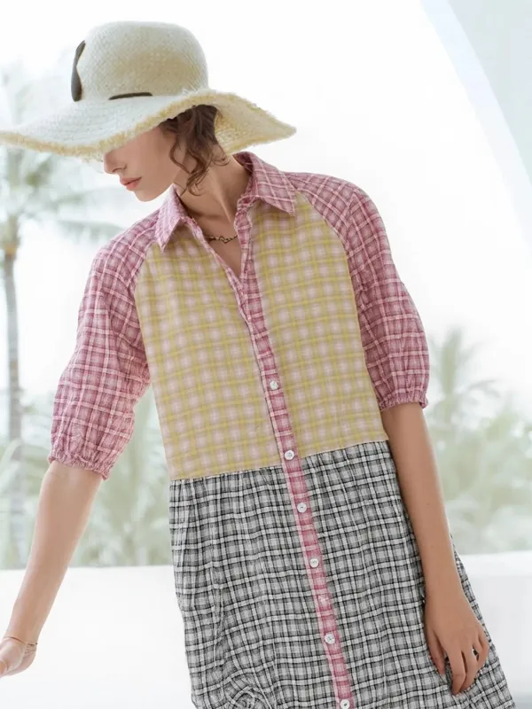 Colorful Mixed Gingham Shirt Dress sold by Charming Charlie