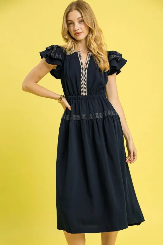 Umgee Ruffled Cap Sleeve Midi Dress with Contrast Trim Detail sold by Charming Charlie