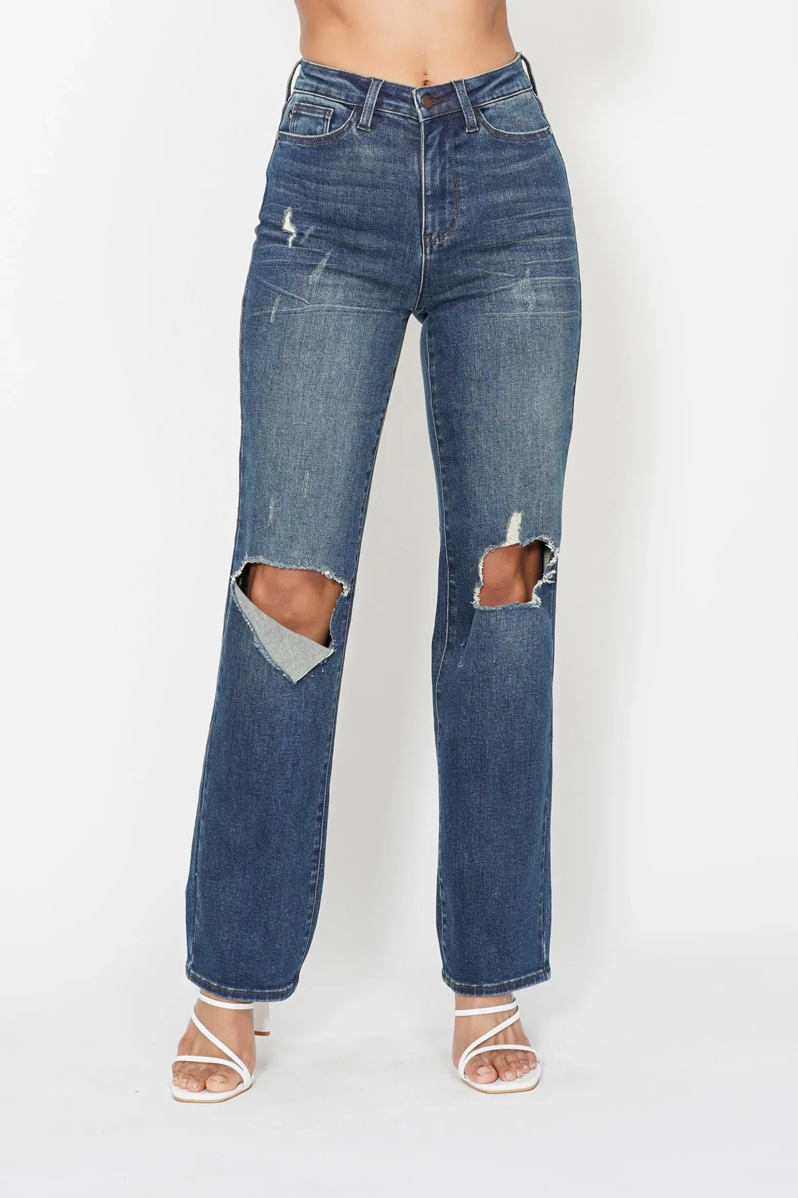 Judy Blue Full Size Hw Ripped Knee Dad Jeans Plus Size sold by Charming Charlie
