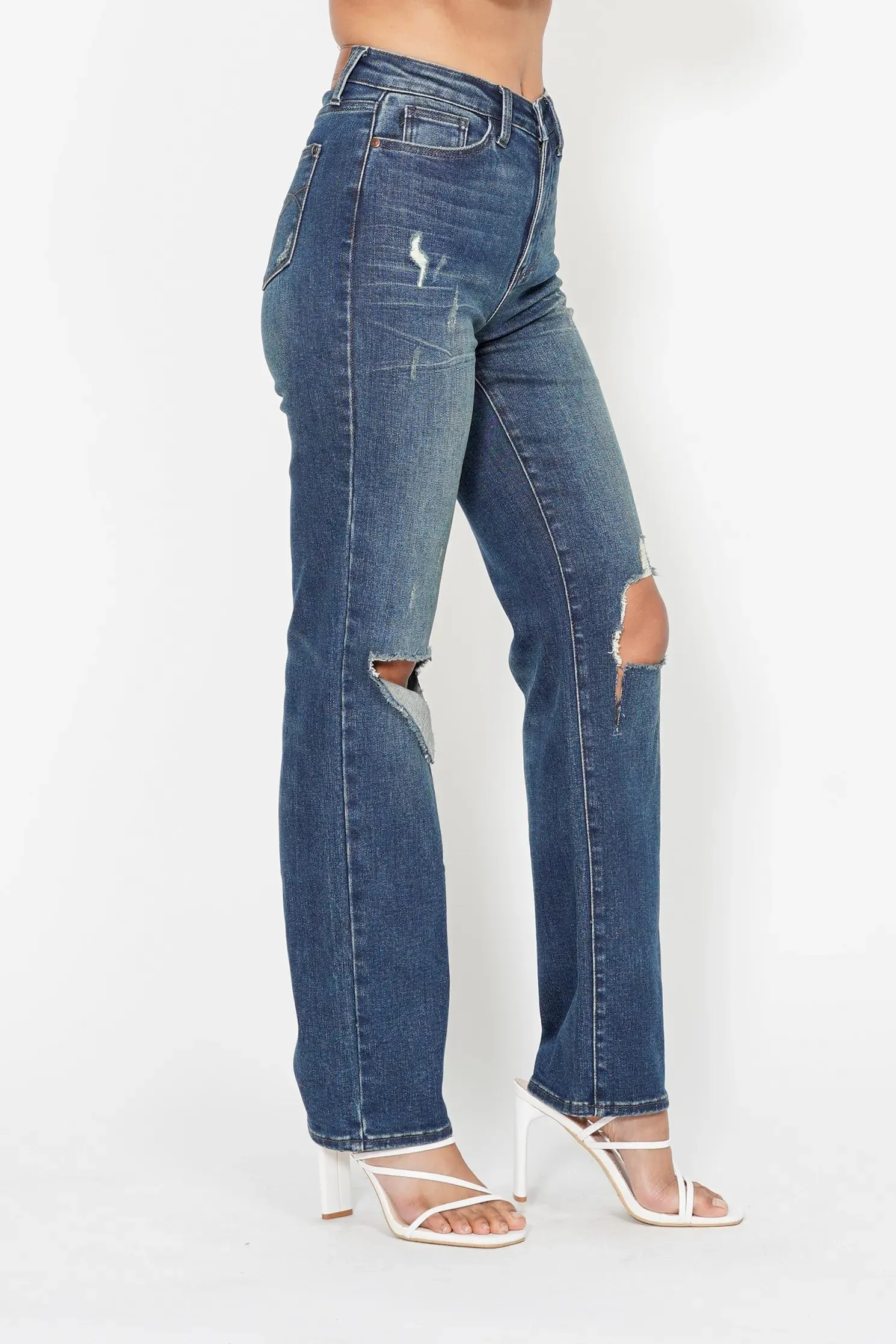 Judy Blue Full Size Hw Ripped Knee Dad Jeans Plus Size sold by Charming Charlie product image thumbnail 4