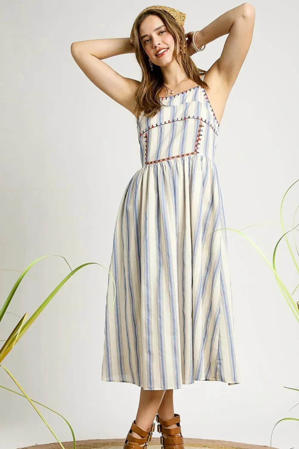Umgee Striped Colorful Embroidered Trim Cami Dress sold by Charming Charlie product image thumbnail 2