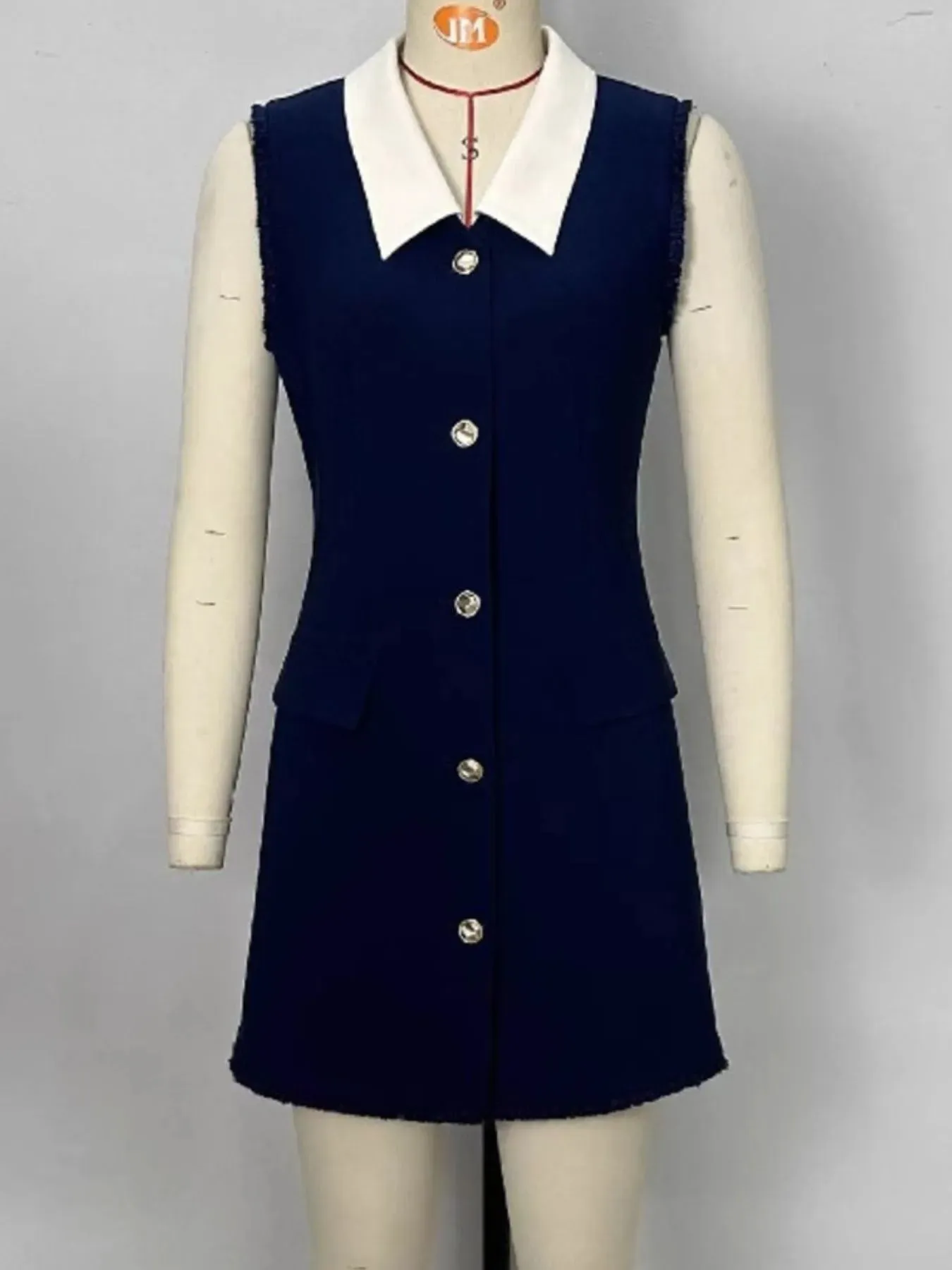 Contrast Collar Button-Front Sleeveless Mini Dress sold by Charming Charlie product image thumbnail 4