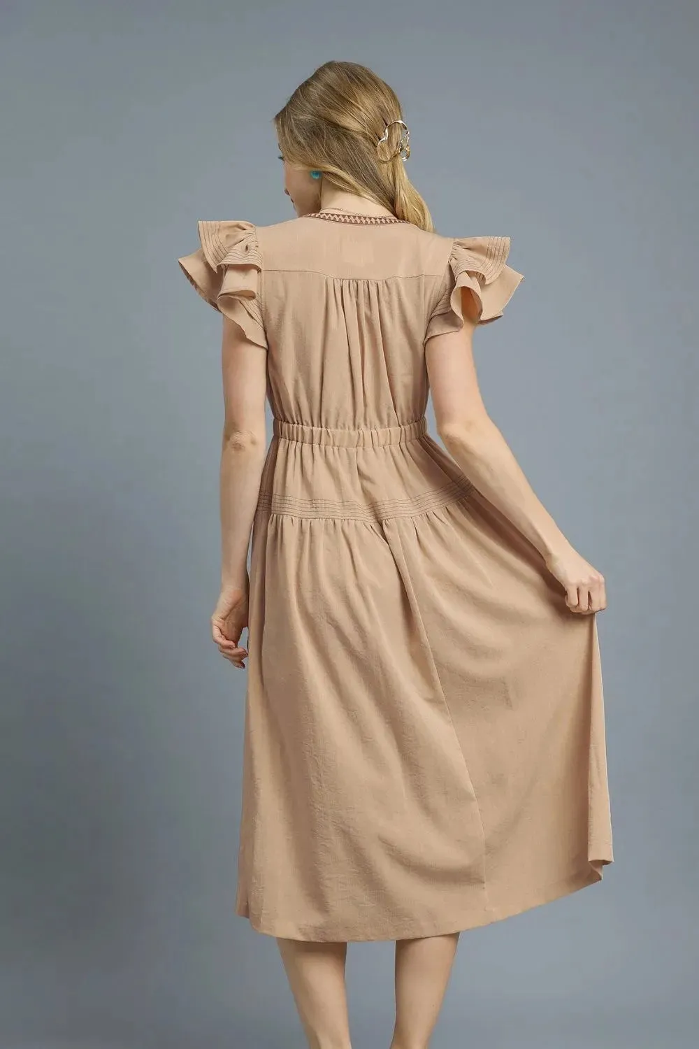 Umgee Ruffled Cap Sleeve Midi Dress with Contrast Trim Detail sold by Charming Charlie product image thumbnail 3