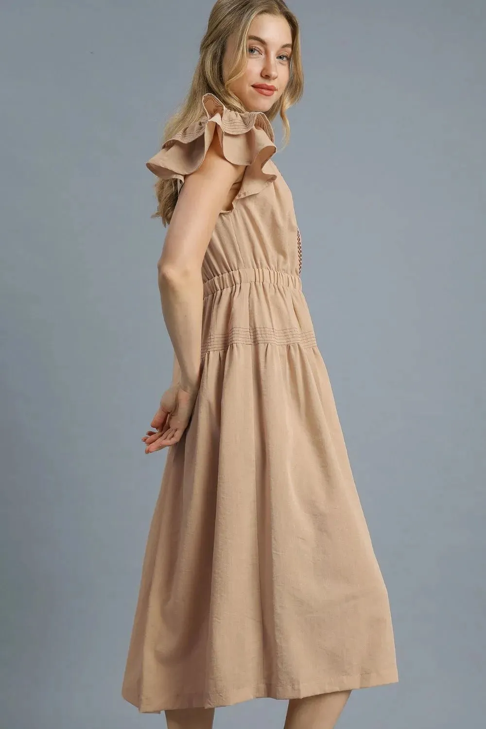 Umgee Ruffled Cap Sleeve Midi Dress with Contrast Trim Detail sold by Charming Charlie product image thumbnail 2