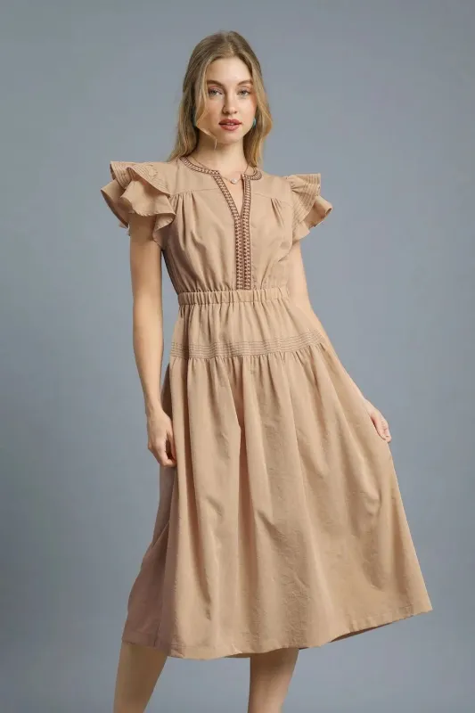 Umgee Ruffled Cap Sleeve Midi Dress with Contrast Trim Detail sold by Charming Charlie