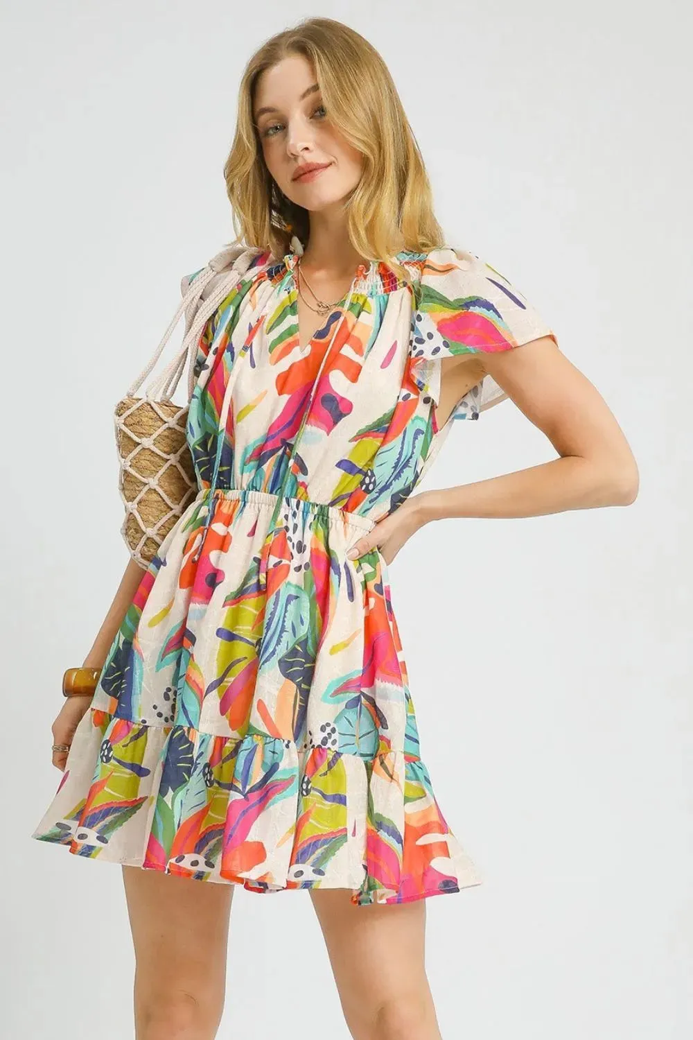 Umgee Printed Tie Neck Ruffled Hem Dress sold by Charming Charlie product image thumbnail 2