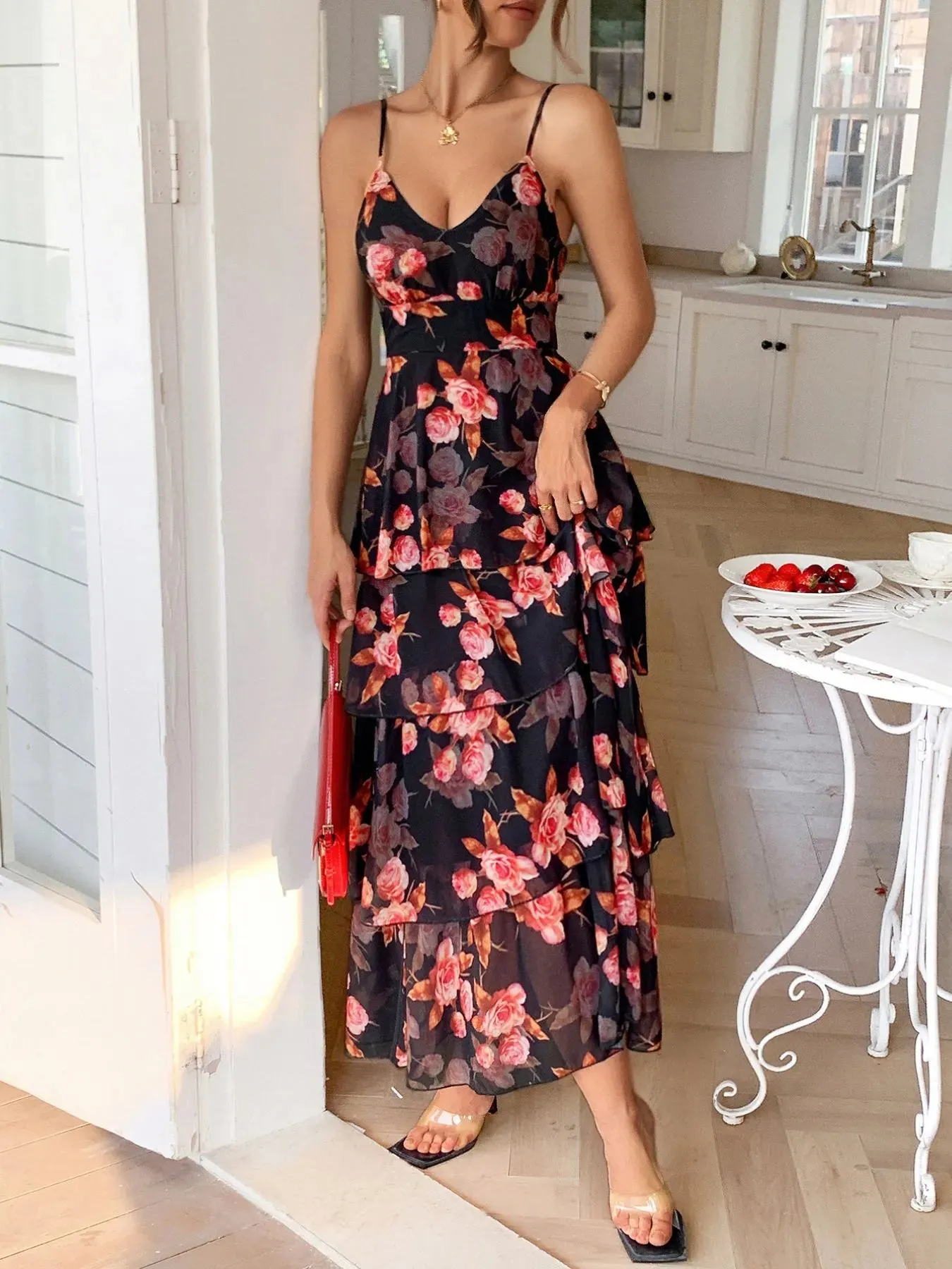 Floral Print Layered Maxi Cami Dress sold by Charming Charlie product image thumbnail 4