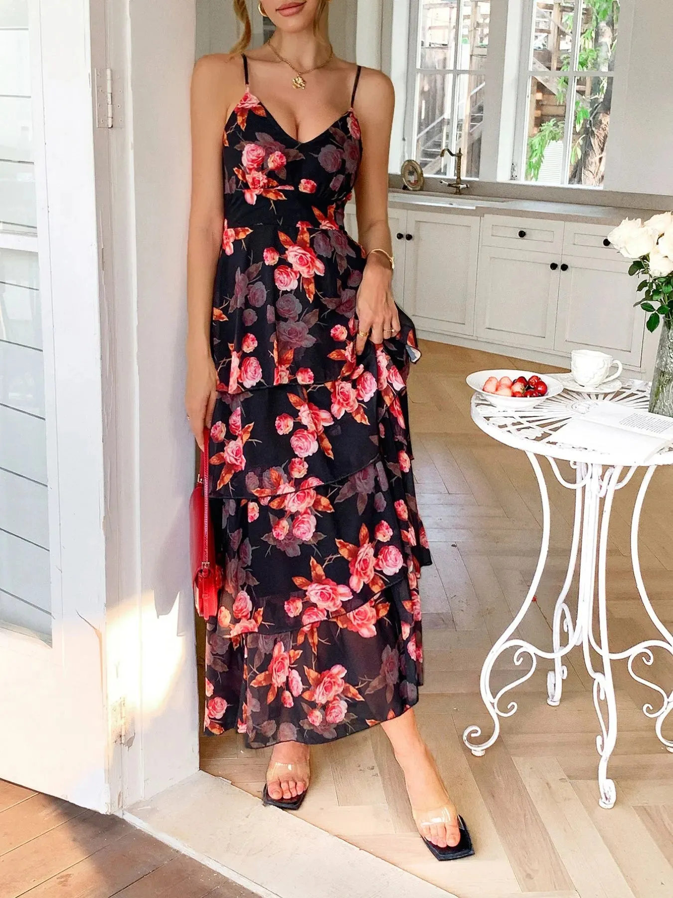 Floral Print Layered Maxi Cami Dress sold by Charming Charlie product image thumbnail 5