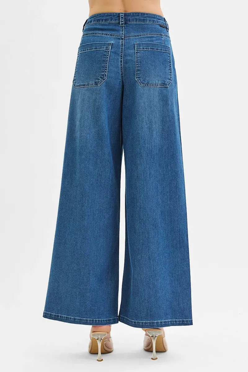 RISEN Mid Rise Fit Wide Leg Knit Denim Look Jeans sold by Charming Charlie product image thumbnail 5