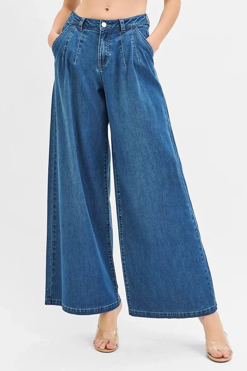 RISEN Mid Rise Fit Wide Leg Knit Denim Look Jeans sold by Charming Charlie