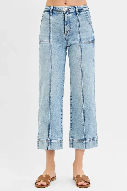 RISEN Full Size High Rise Crop Wide Front Seam Detailed Jeans Plus Size sold by Charming Charlie