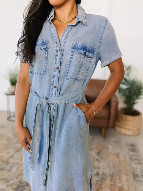 Button Front Short Sleeve Denim Dress sold by Charming Charlie
