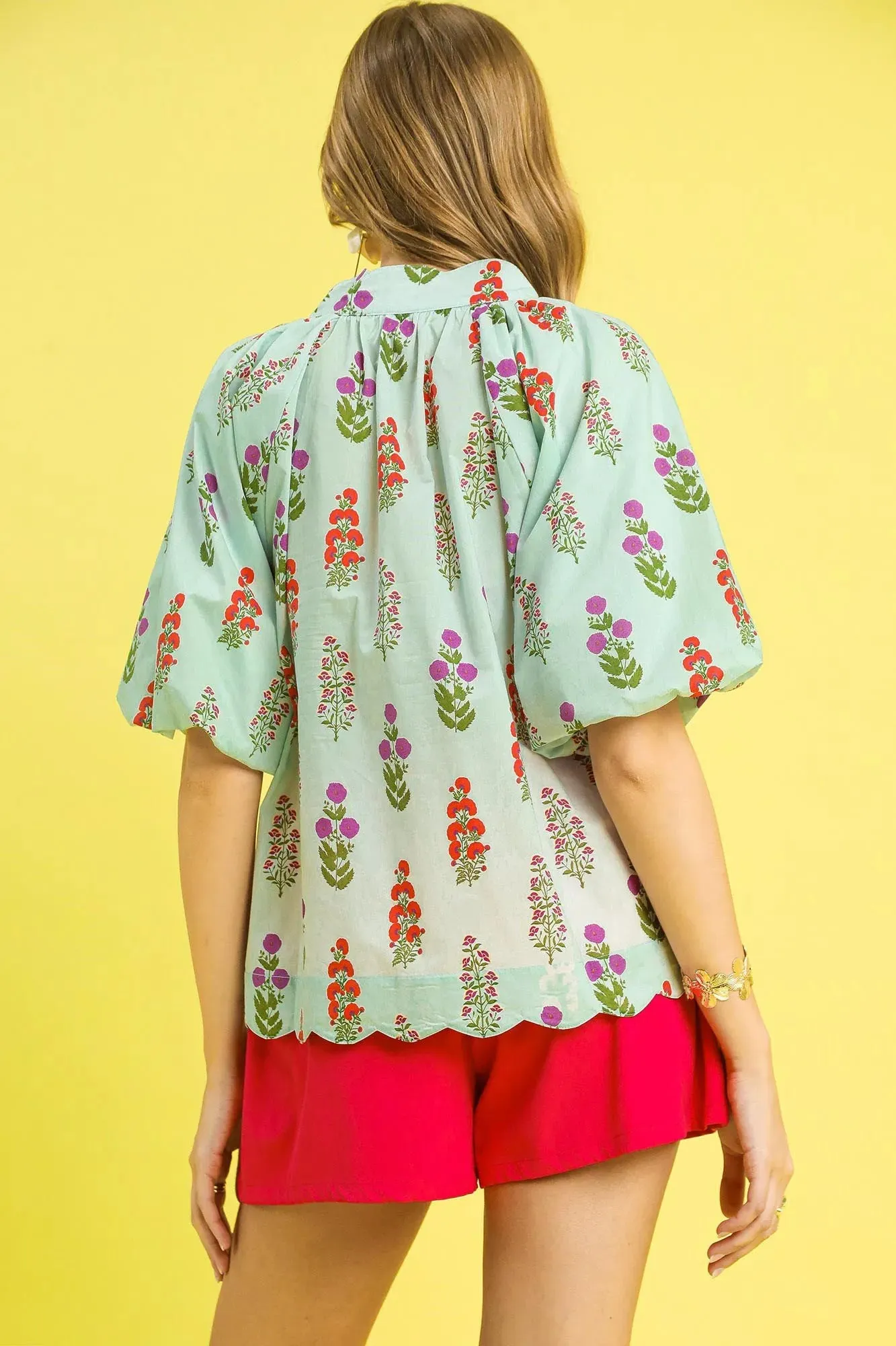 Umgee Floral Print Scalloped Hem Puff Sleeve Blouse sold by Charming Charlie product image thumbnail 3