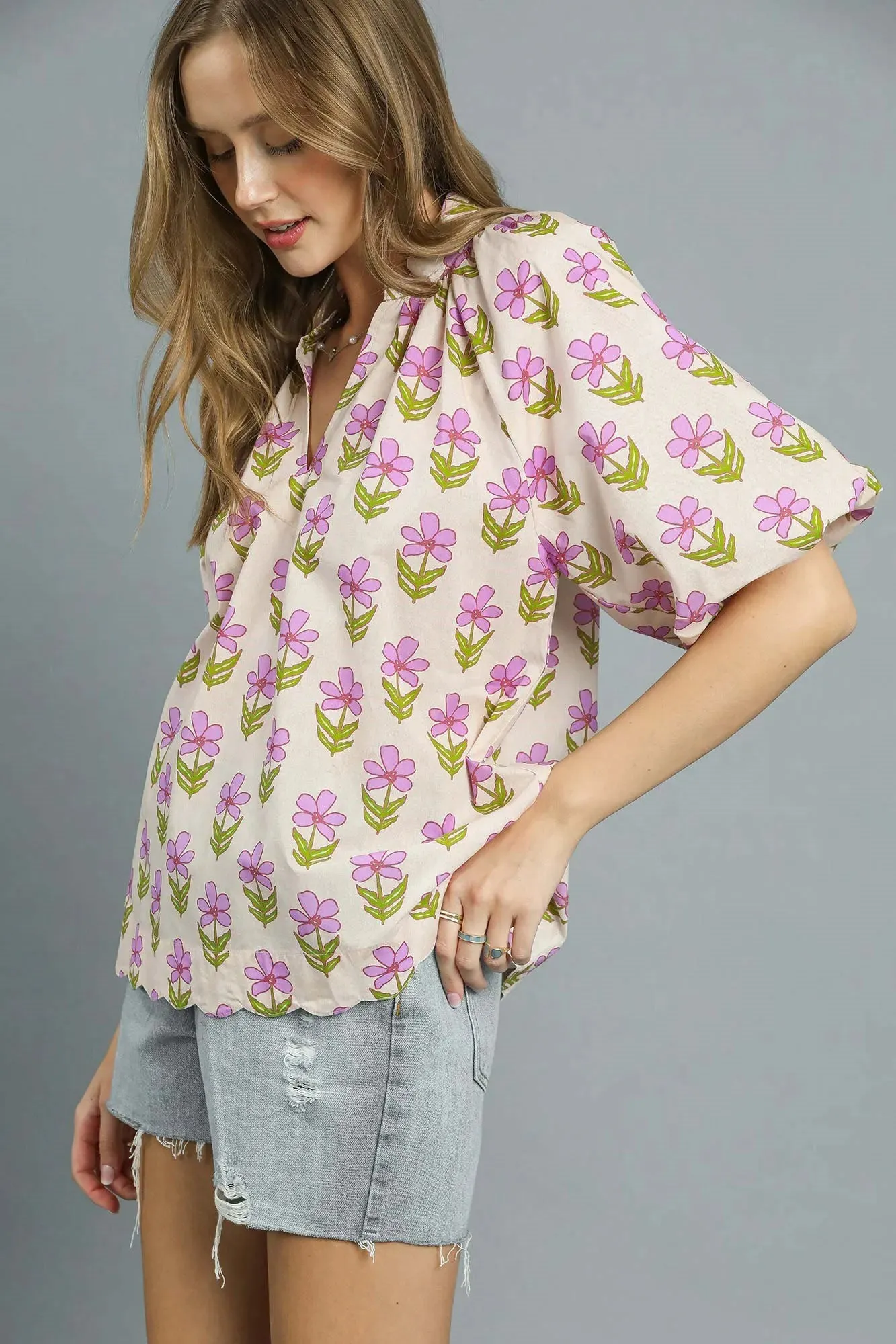 Umgee Floral Print Puff Sleeve Blouse sold by Charming Charlie product image thumbnail 2