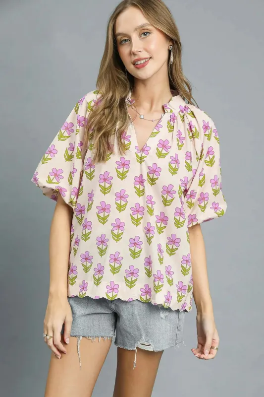 Umgee Floral Print Puff Sleeve Blouse sold by Charming Charlie