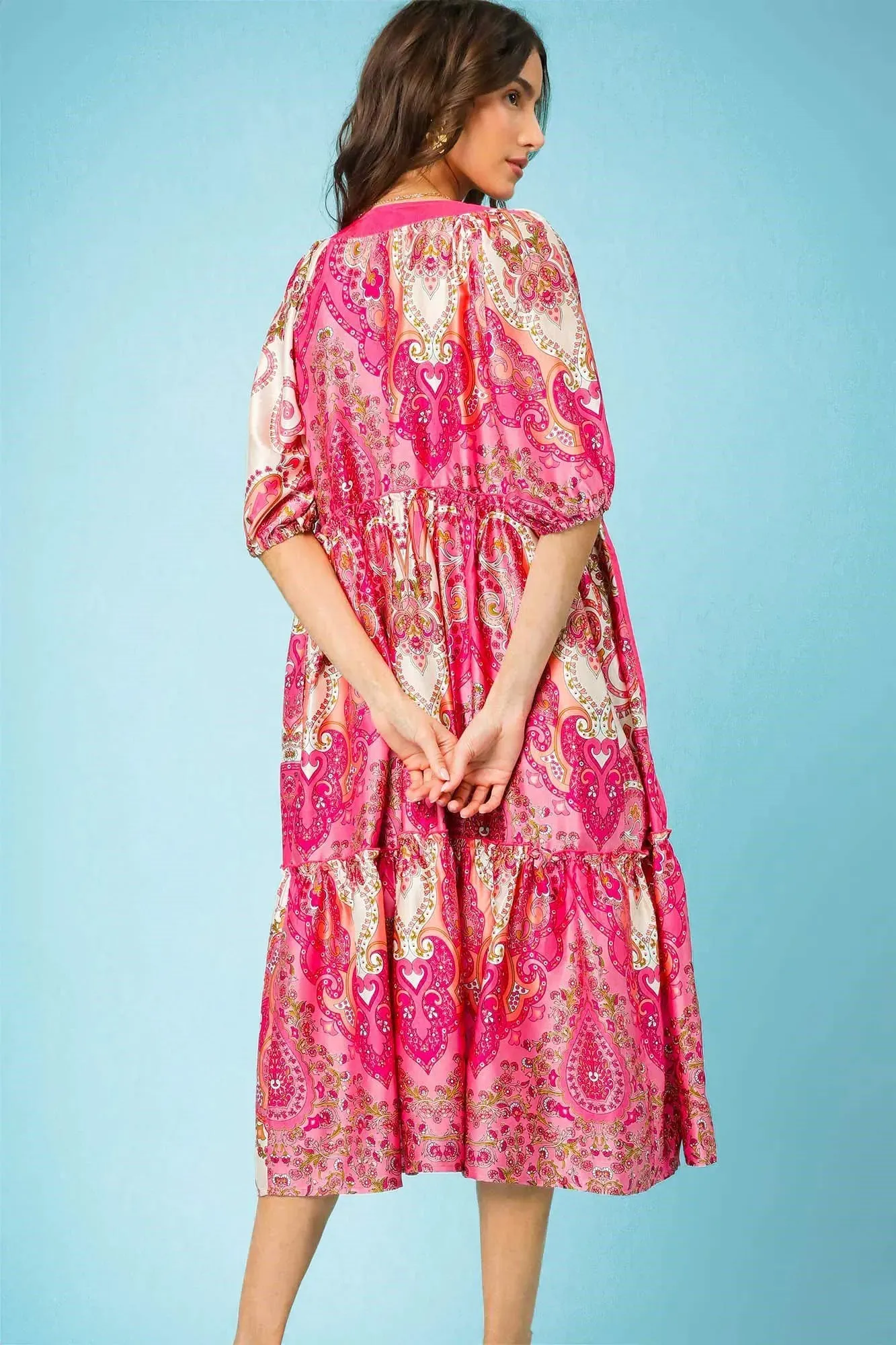 Umgee Printed Open Front Puff Sleeve Cover Up sold by Charming Charlie product image thumbnail 3