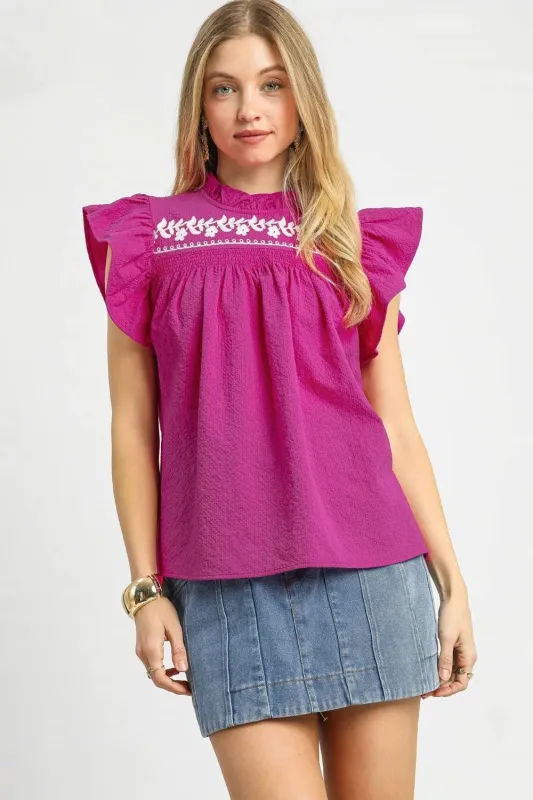 Umgee Textured Ruffled Cap Sleeve Blouse sold by Charming Charlie