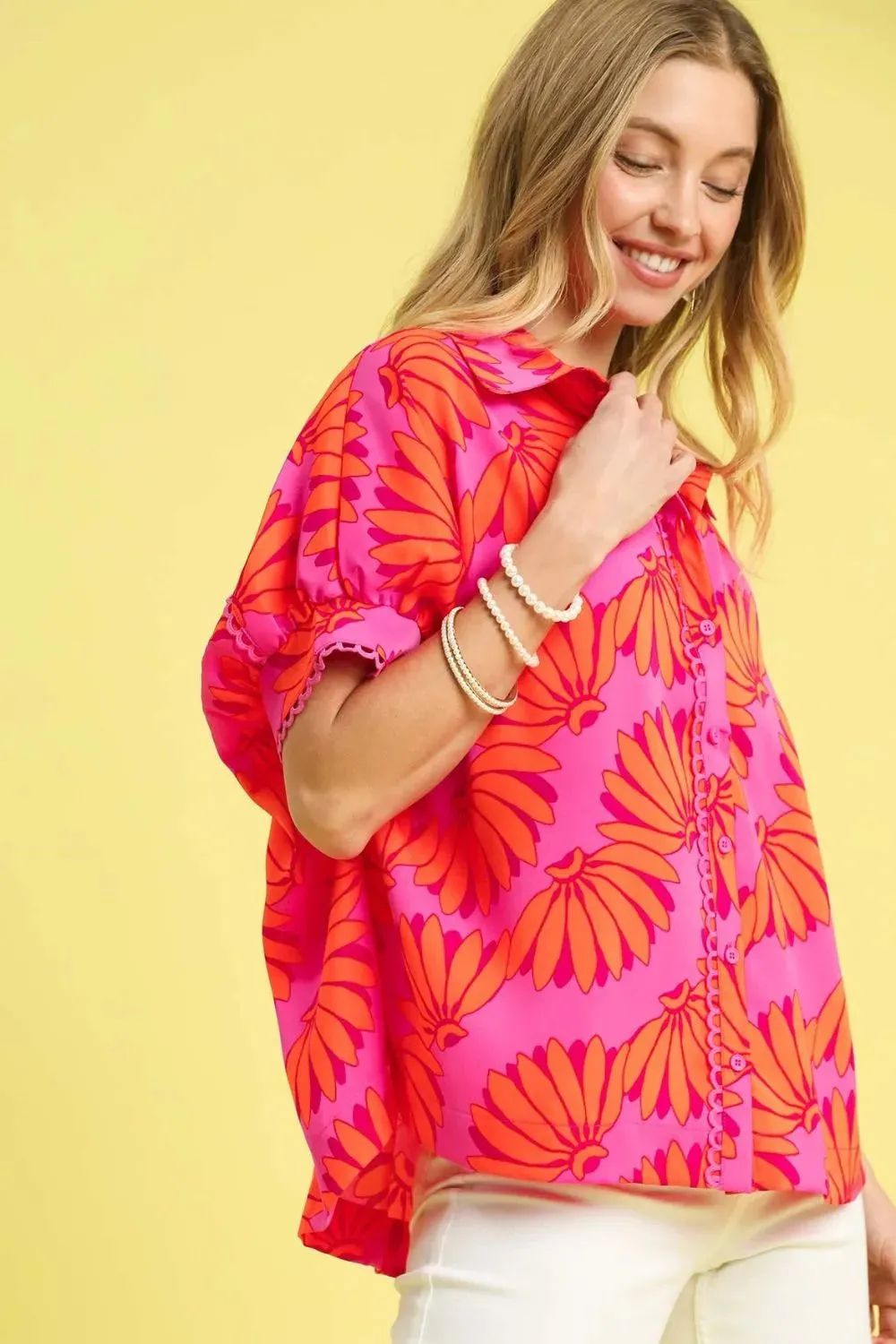 Umgee Printed Button-Up Relaxed Shirt sold by Charming Charlie product image thumbnail 3