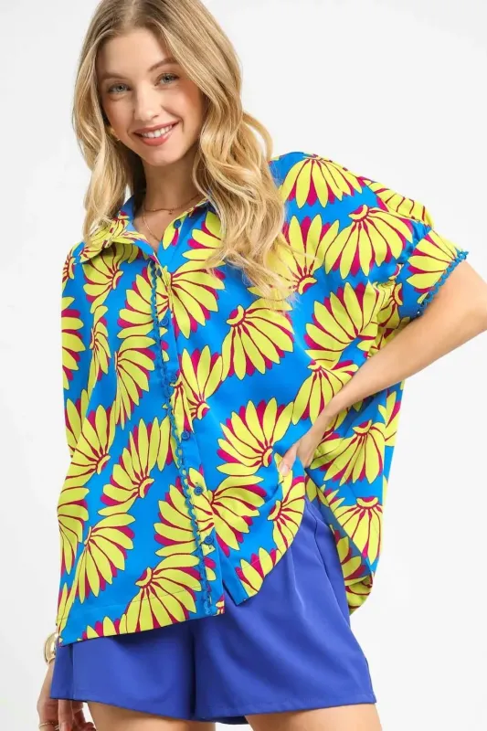 Umgee Printed Button-Up Relaxed Shirt sold by Charming Charlie