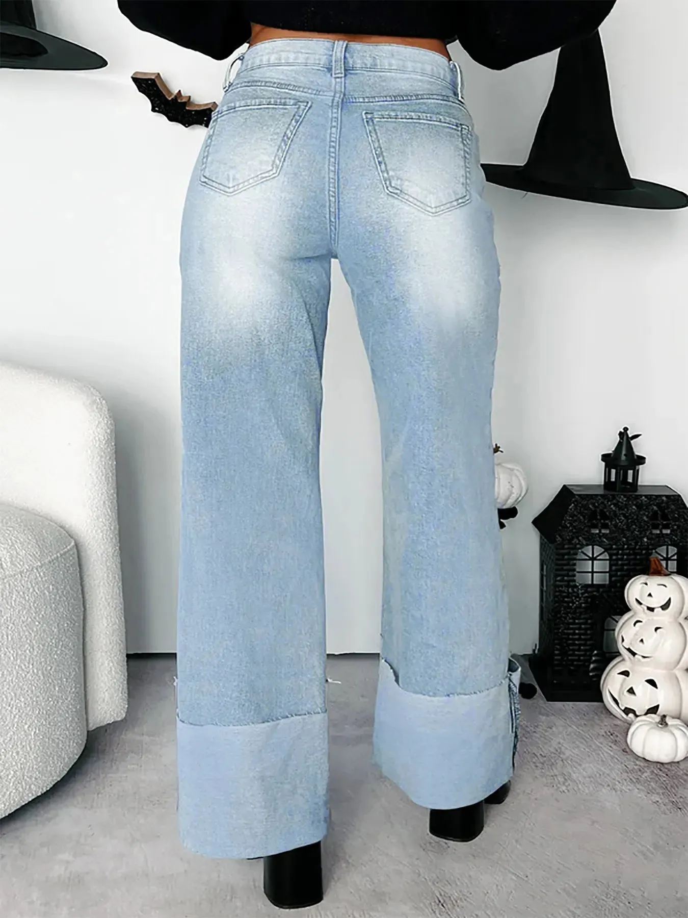 High-Waisted Wide-Leg Jeans with Cuffed Hem sold by Charming Charlie product image thumbnail 4