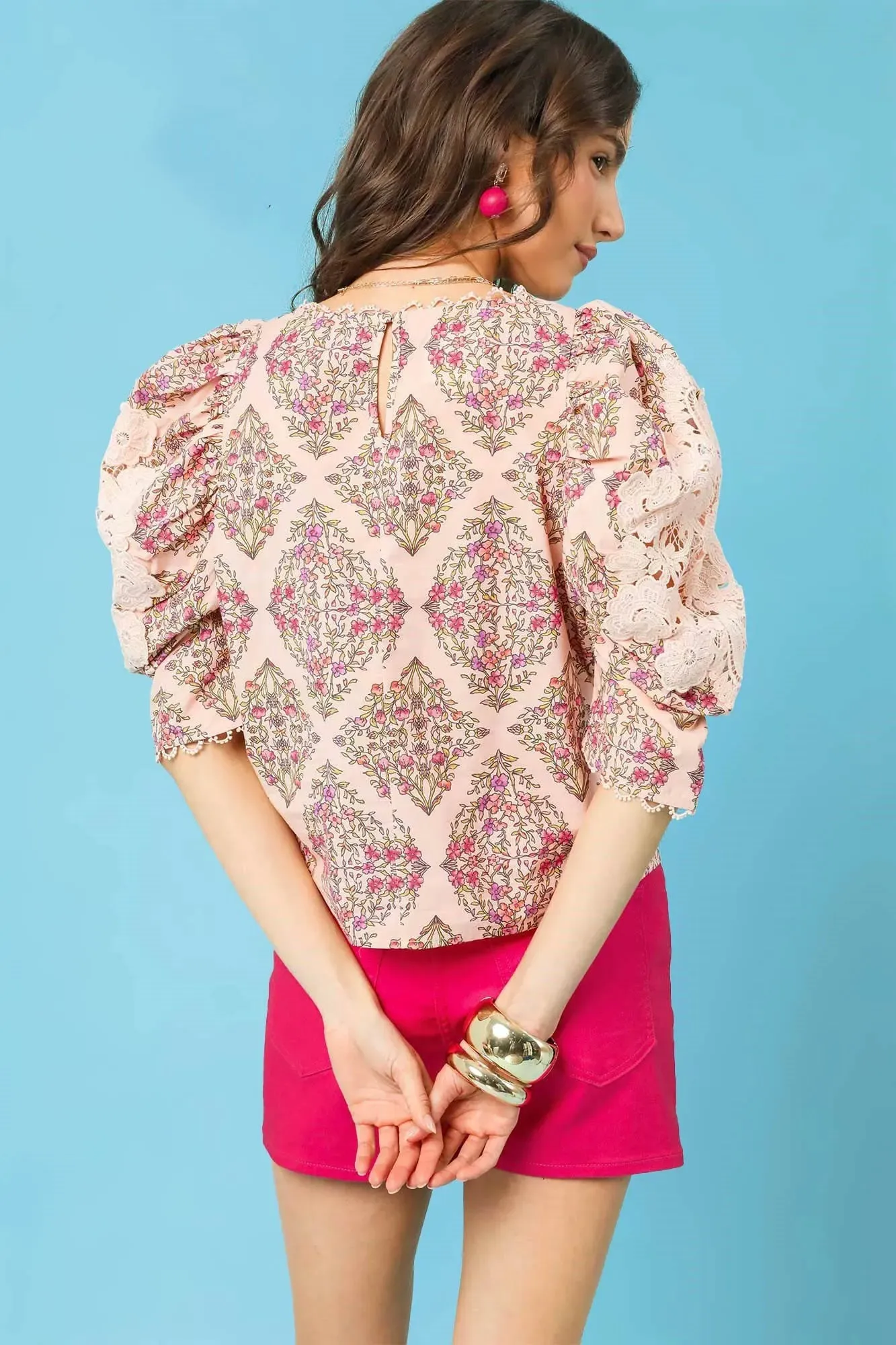 Umgee Printed Lace Puff Sleeve Blouse sold by Charming Charlie product image thumbnail 3