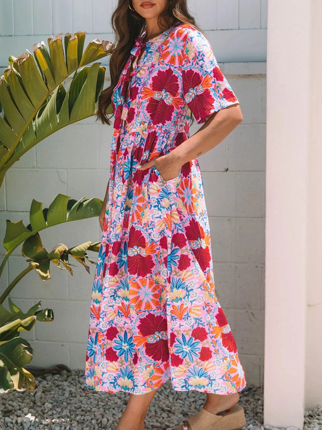 Floral Print Tie Front Midi Dress sold by Charming Charlie product image thumbnail 3