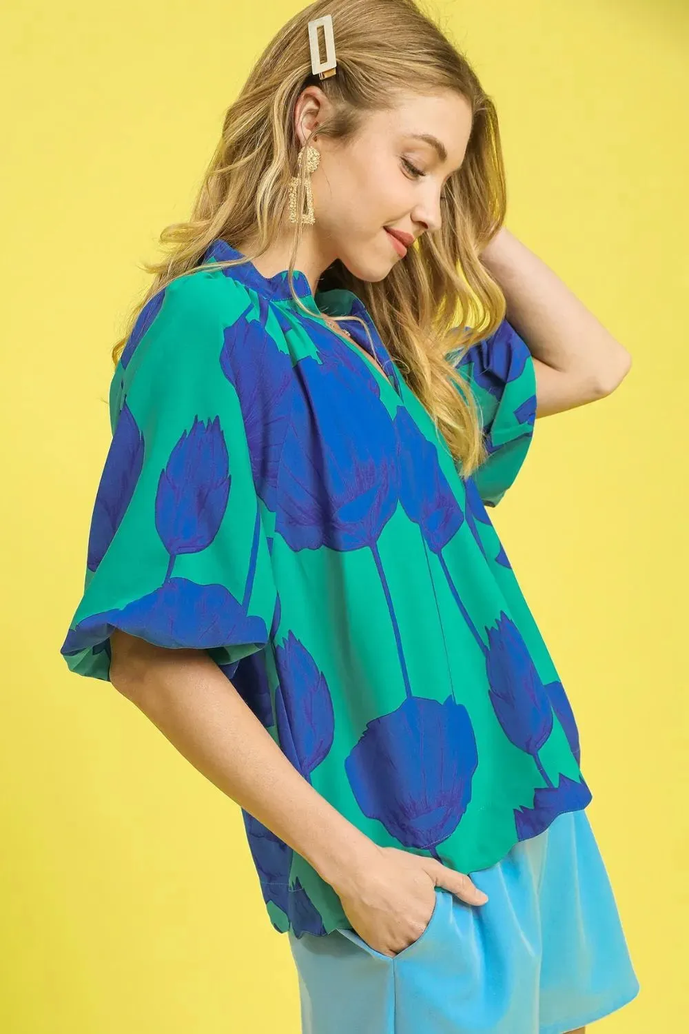 Umgee Floral Print Relaxed Fit Summer Blouse sold by Charming Charlie product image thumbnail 2