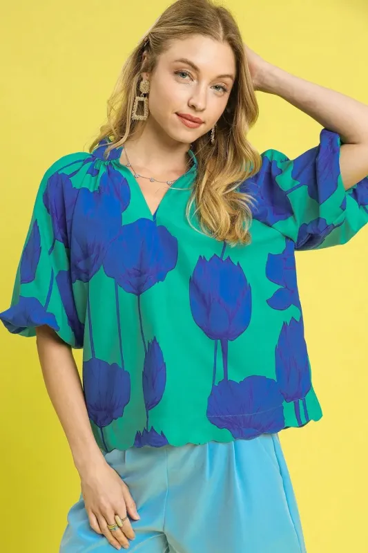 Umgee Floral Print Relaxed Fit Summer Blouse sold by Charming Charlie