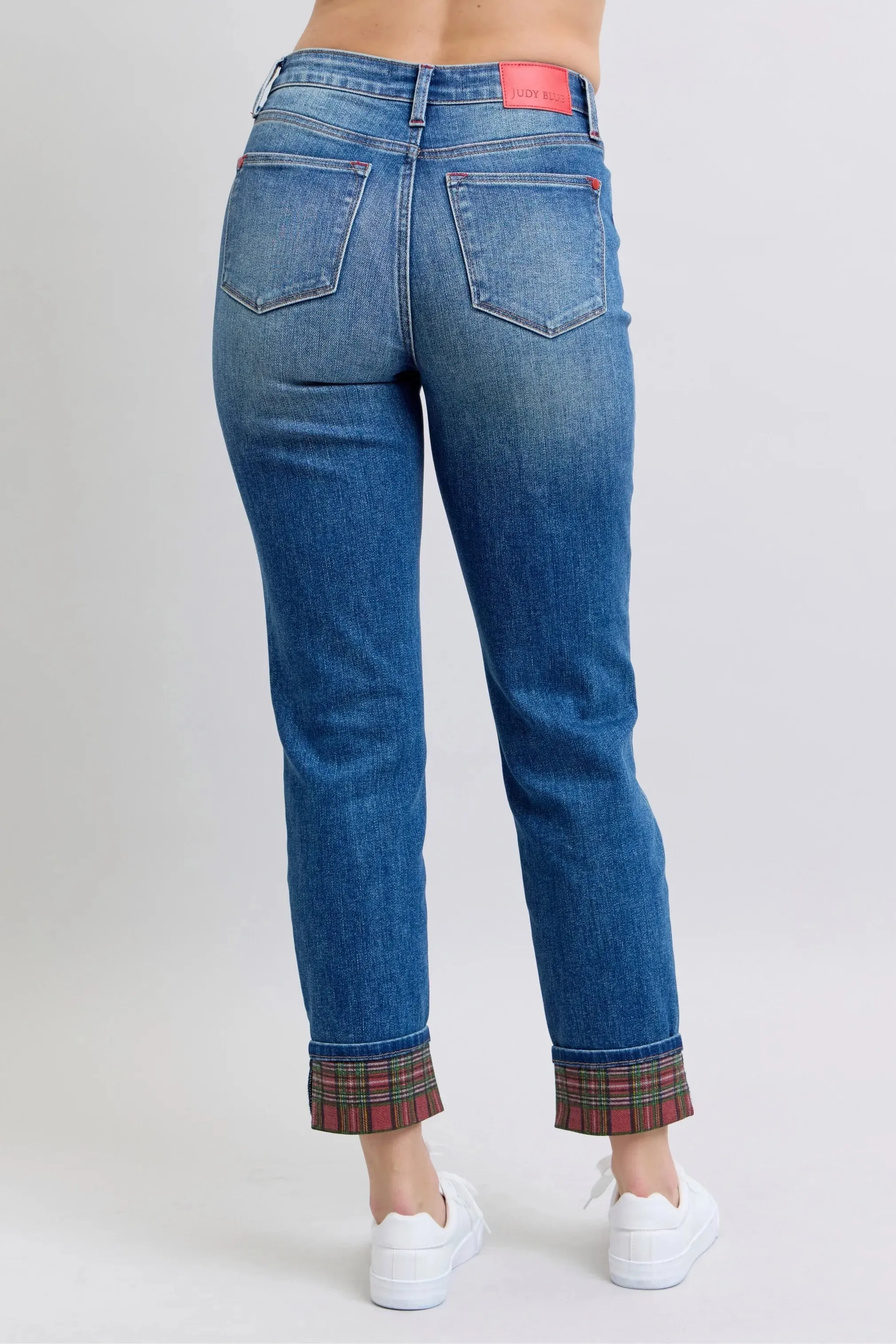 Judy Blue Full Size Mr Plaid Print Cuff Bf Jeans Plus Size sold by Charming Charlie product image thumbnail 3