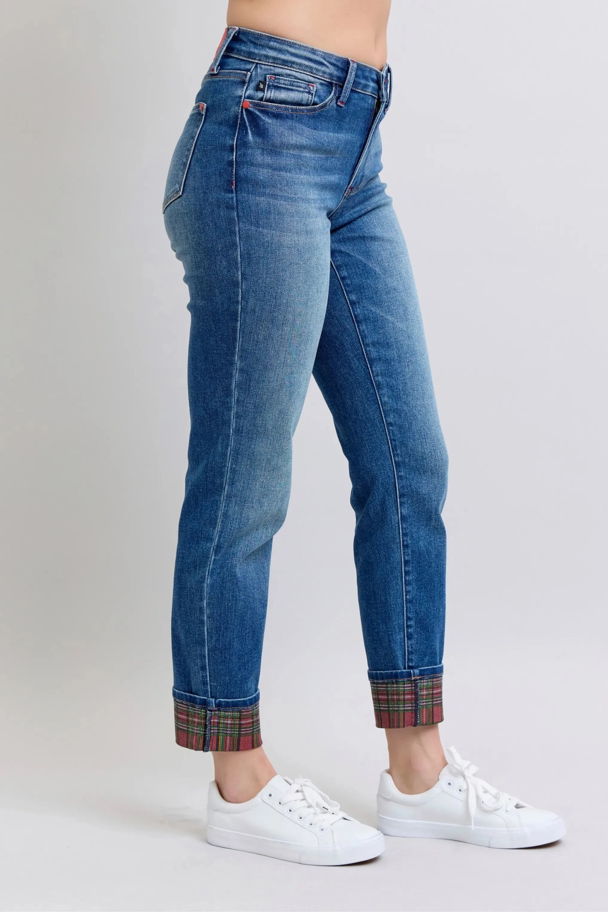 Judy Blue Full Size Mr Plaid Print Cuff Bf Jeans Plus Size sold by Charming Charlie product image thumbnail 4