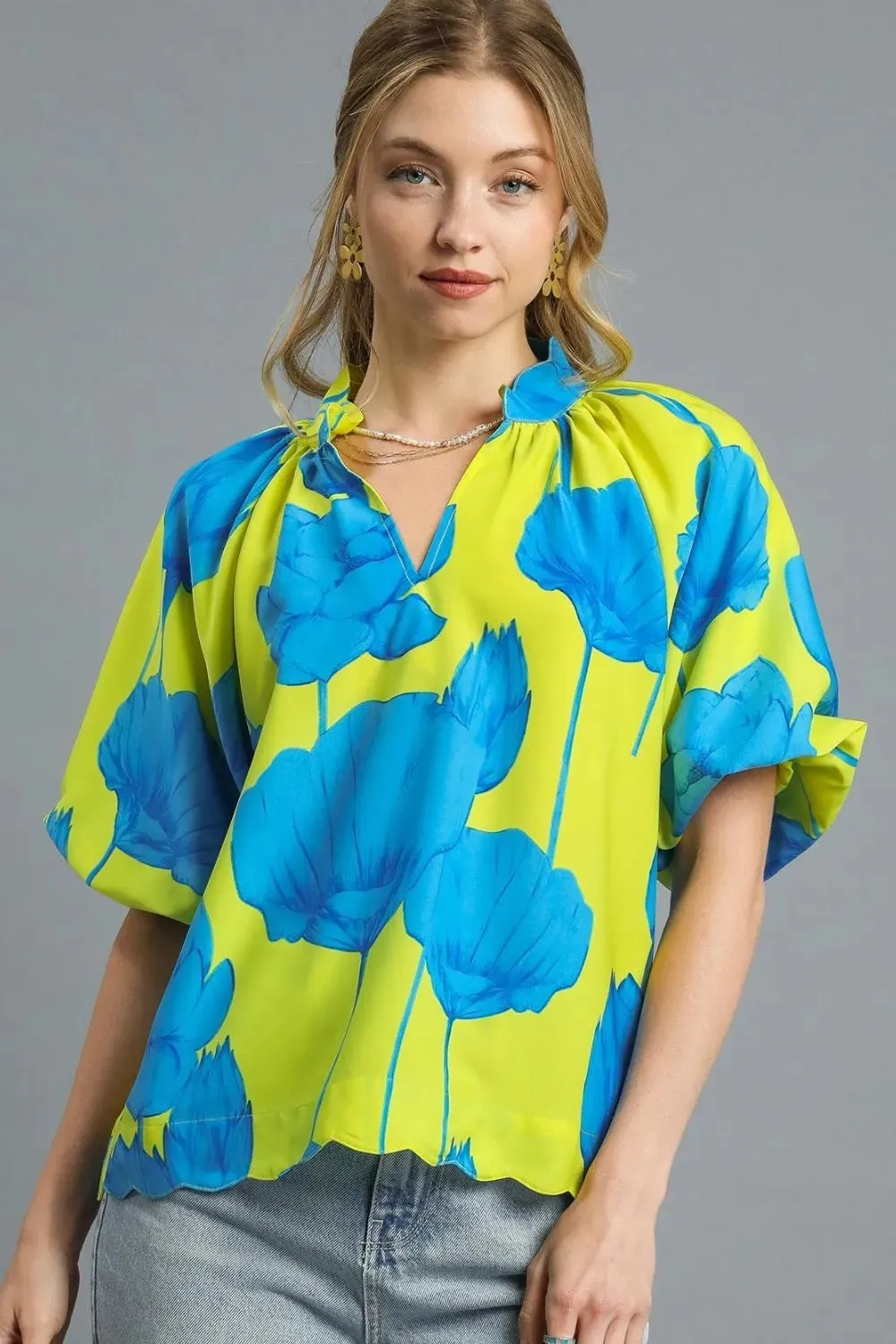 Umgee Floral Print Relaxed Fit Summer Blouse sold by Charming Charlie