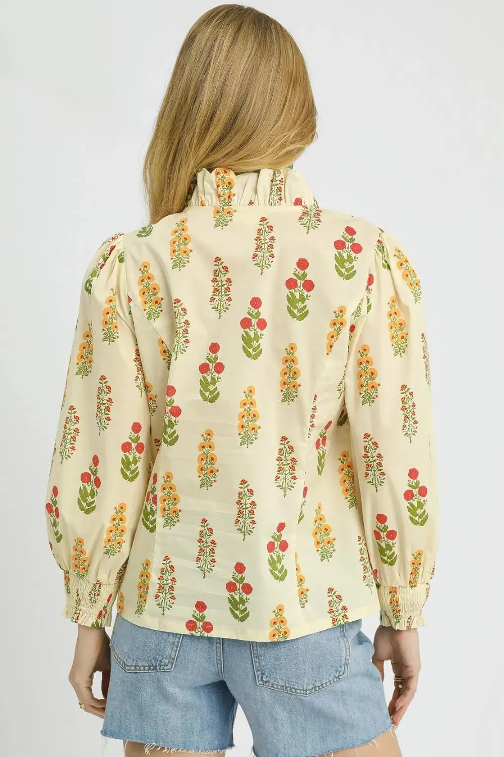 Umgee Floral Print Lantern Sleeve Button Down Shirt sold by Charming Charlie product image thumbnail 3