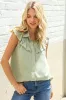 Feeling Femme' Olive Linen Ruffle Collar Botton Down Top sold by Charming Charlie