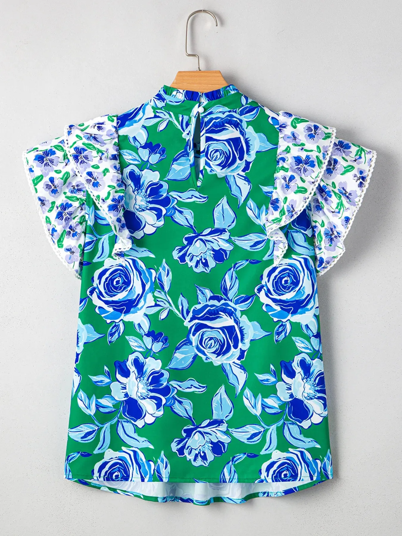 Floral Lace Trim Contrast Ruffle Sleeve Pleated Loose Blouse sold by Charming Charlie product image thumbnail 5