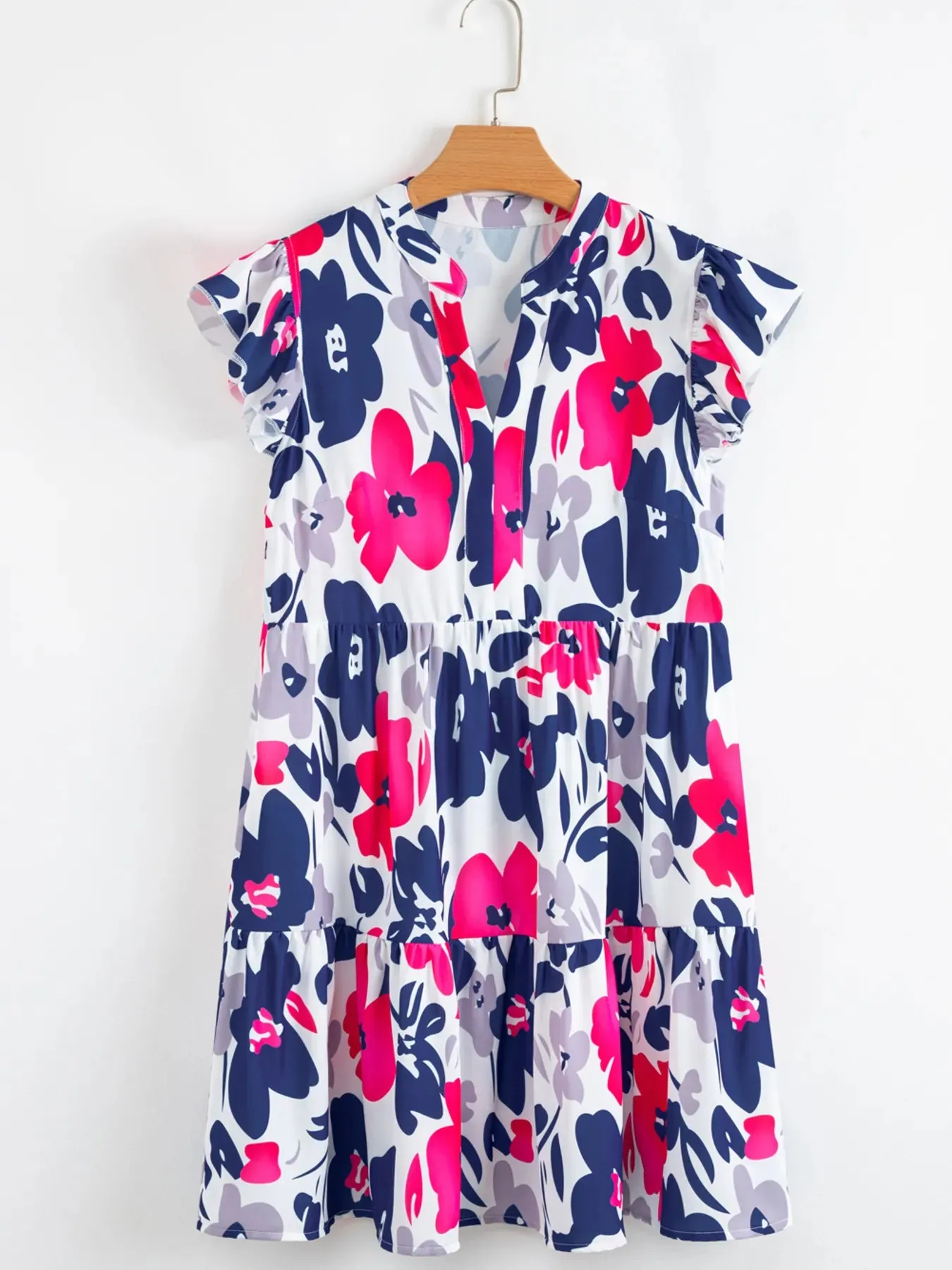 Printed Notched Neck Flutter Sleeve Mini Dress sold by Charming Charlie product image thumbnail 2