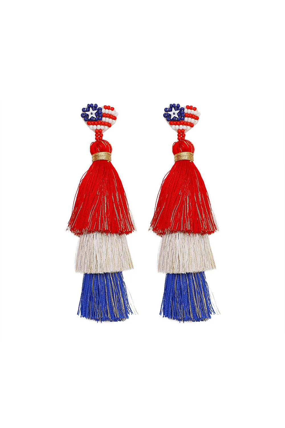 Tiered Red/White/Blue Tassel Beaded Dangle Earrings sold by Charming Charlie