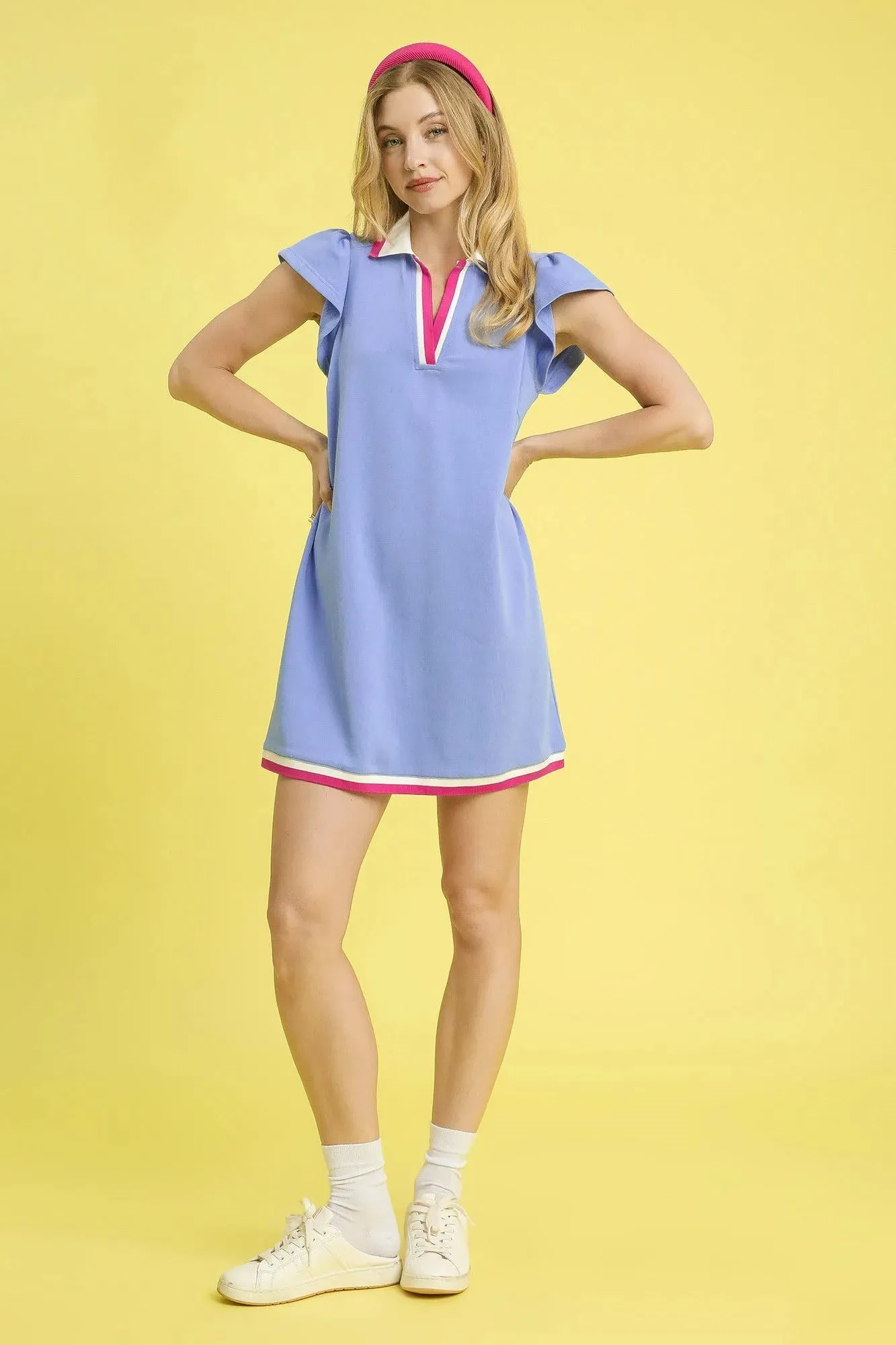 Umgee Contrast Trim Cap Sleeve Mini Dress sold by Charming Charlie