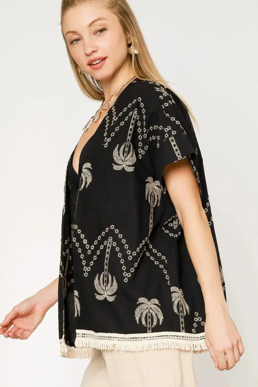 Umgee Open Front Embroidered Fringe Kimono sold by Charming Charlie product image thumbnail 2