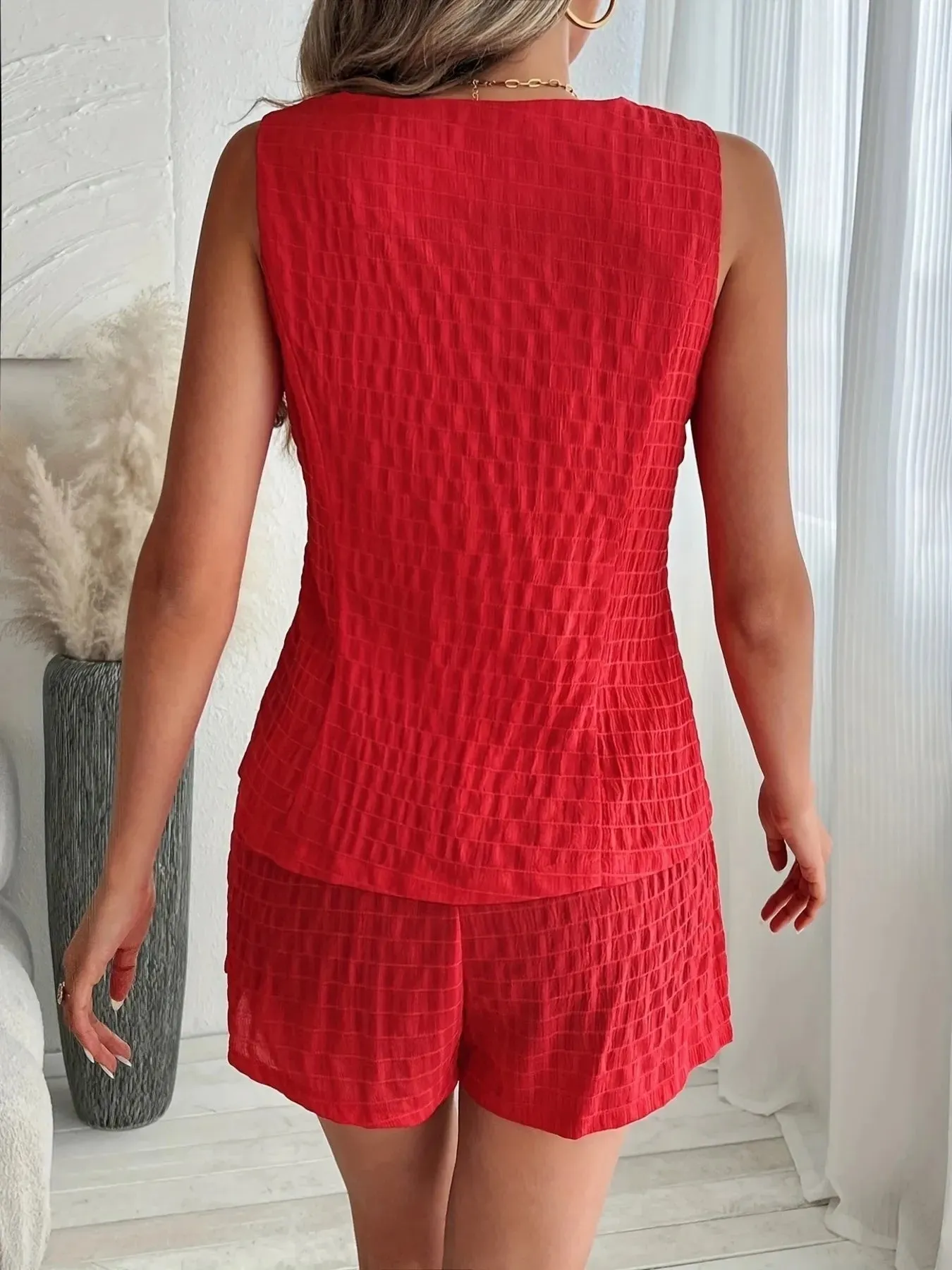 Button-Front Vest and Shorts Set sold by Charming Charlie product image thumbnail 2