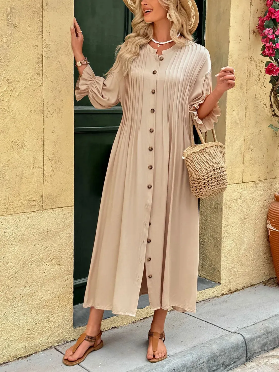 Button Front Flounce Sleeve Dress sold by Charming Charlie product image thumbnail 5