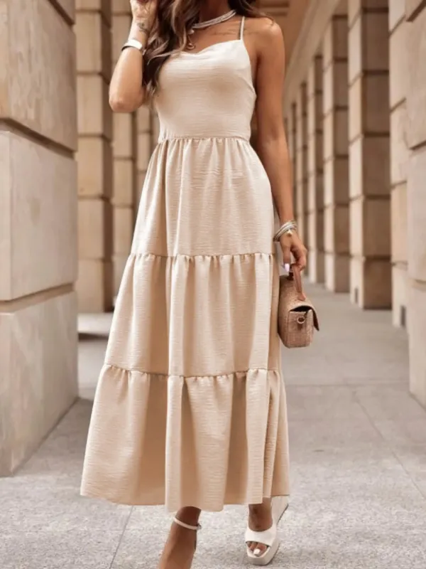 Crossover Backless Bodice Tiered Maxi Dress sold by Charming Charlie