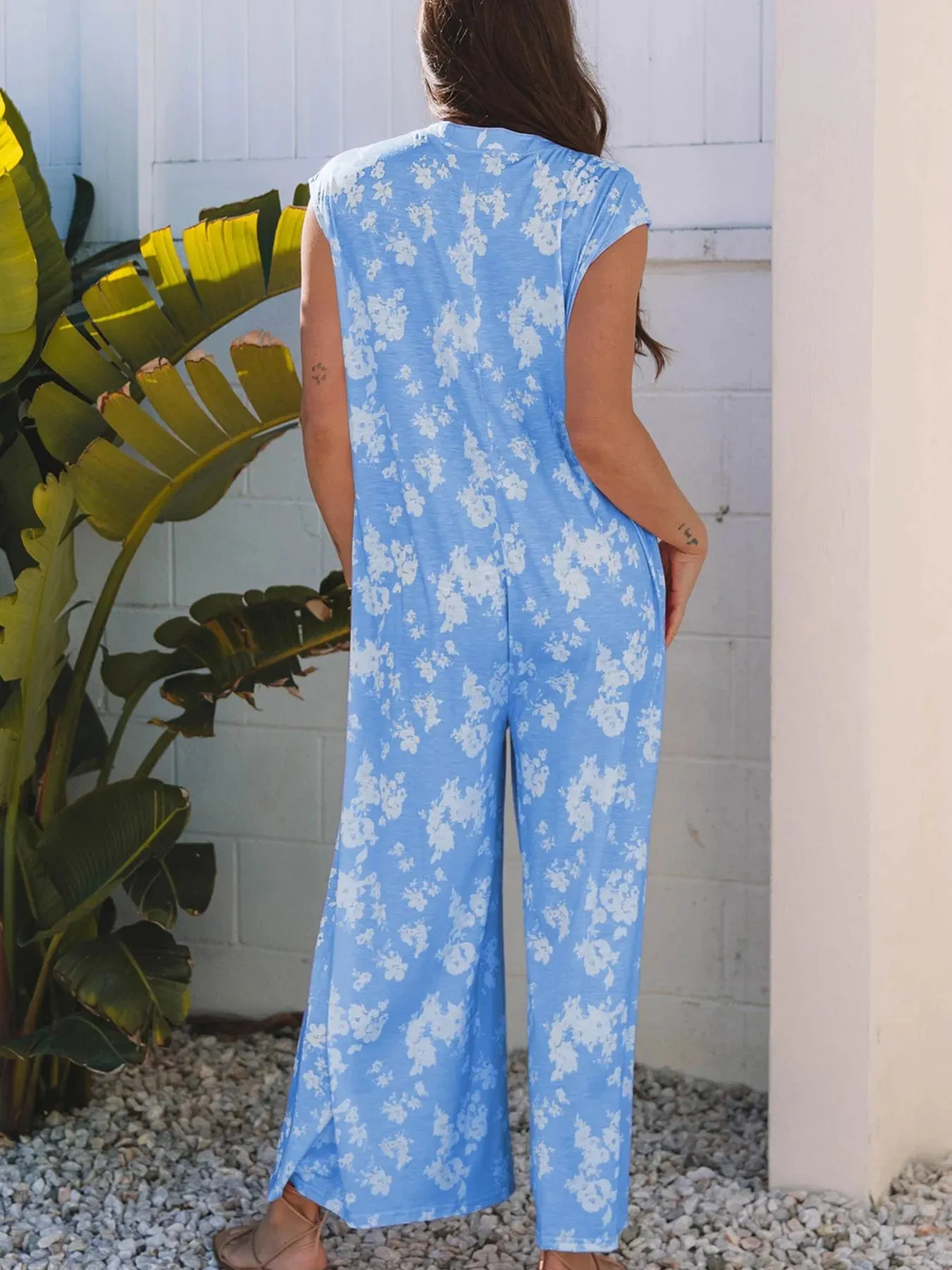 Printed Button-Front Wide Leg Jumpsuit sold by Charming Charlie product image thumbnail 2