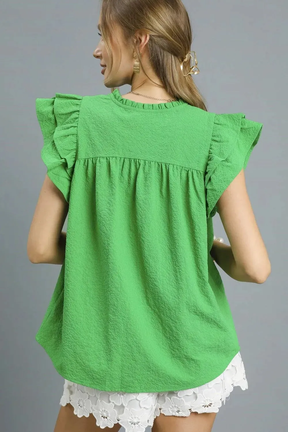Umgee Smocked Layered Ruffle Sleeve Blouse sold by Charming Charlie product image thumbnail 3