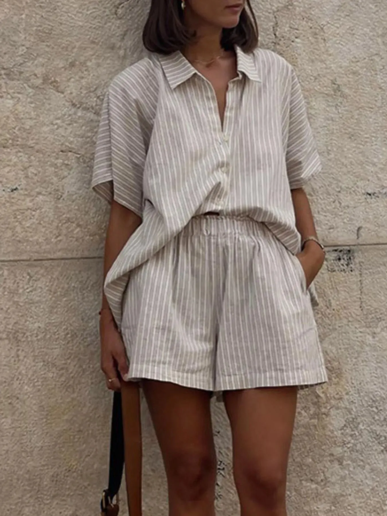 Casual Striped Short Sleeve Top and Shorts Two-Piece Set sold by Charming Charlie product image thumbnail 3