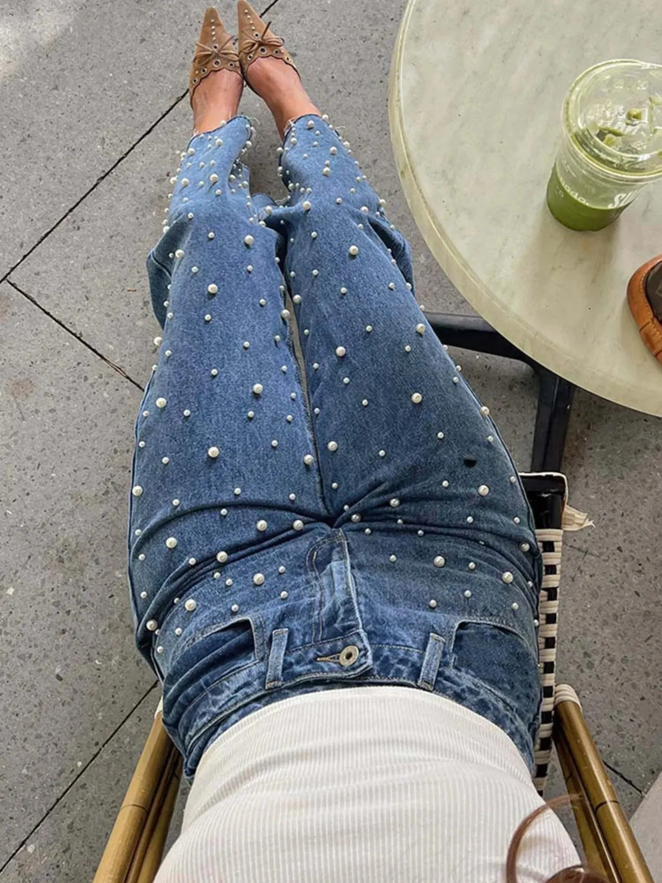 Pearl Embellished High Waist Straight Leg Jeans sold by Charming Charlie product image thumbnail 5