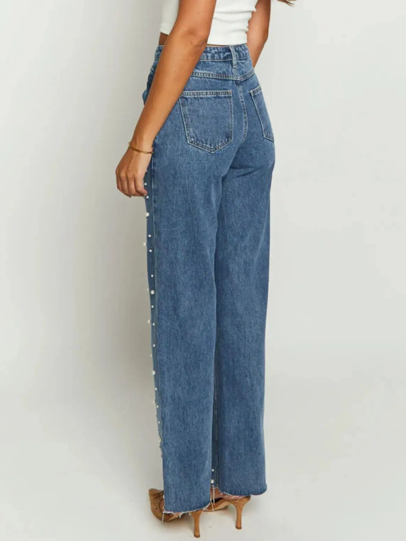 Pearl Embellished High Waist Straight Leg Jeans sold by Charming Charlie product image thumbnail 3
